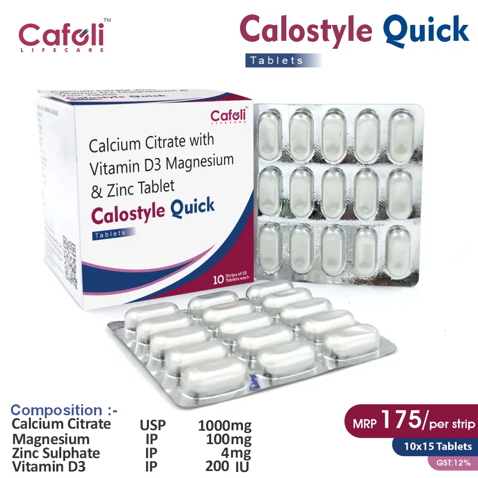 Calcium Citrate, Vitamin D3, Zinc Sulphate & Magnesium Sulphate Tablet at the best price in PCD Pharma Franchise for bone health.